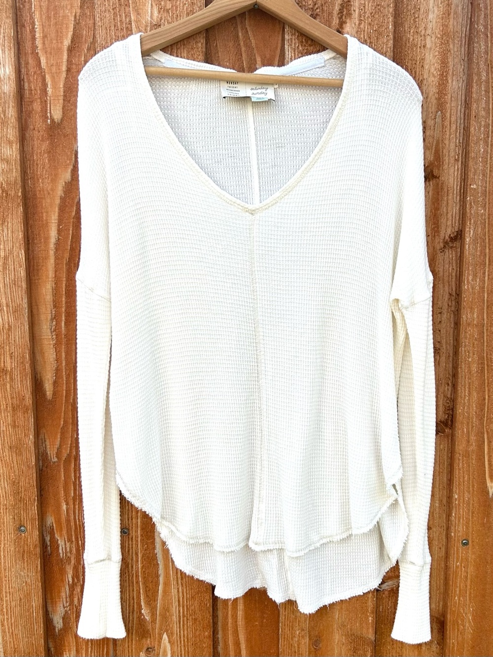 Anthropologie Saturday Sunday Cream Waffle Knit Top Soft Cozy Relaxed Size S